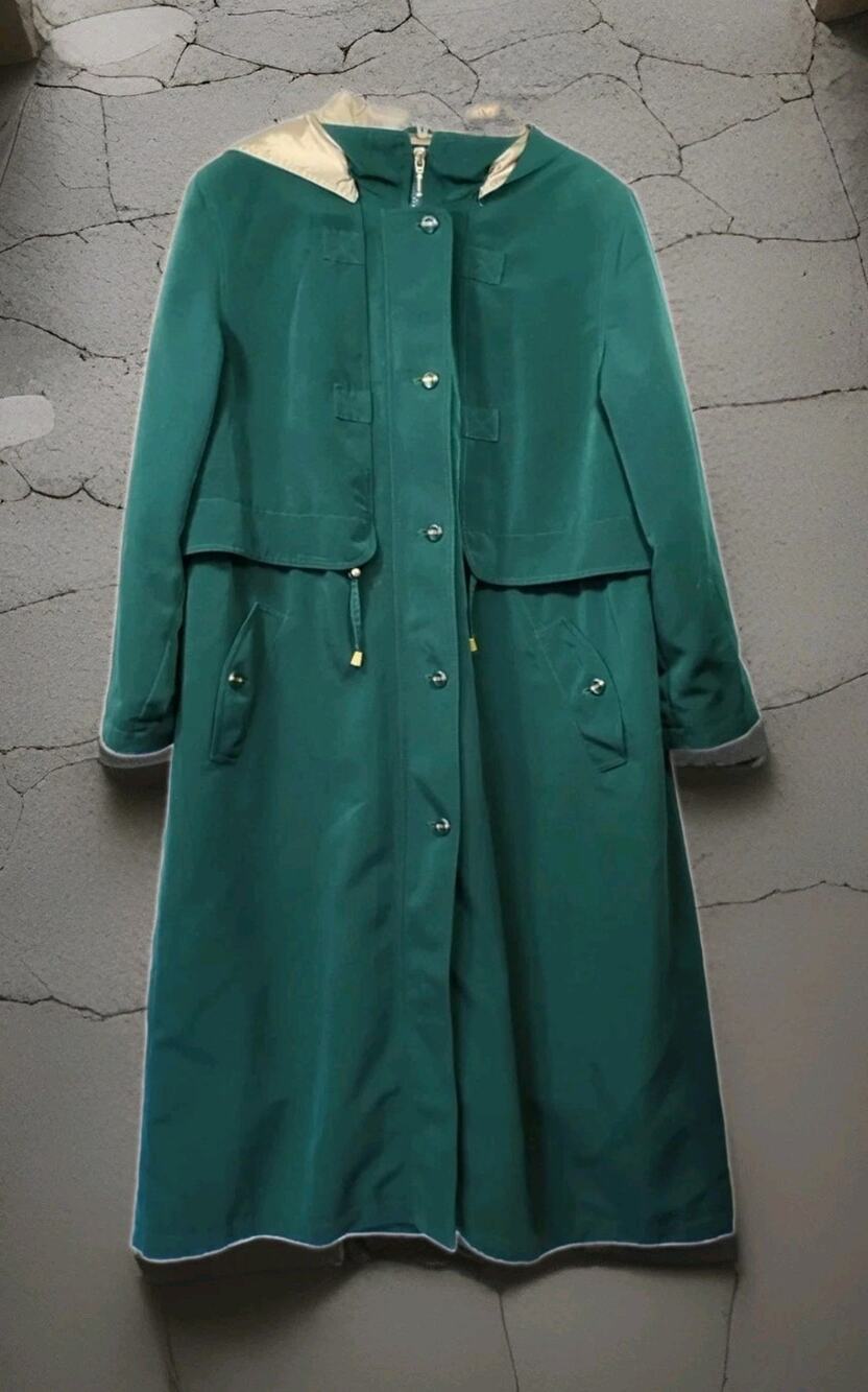 Vintage Fleet Street Women's Trench Coat 14 Green Gold Removable Lining And Hood